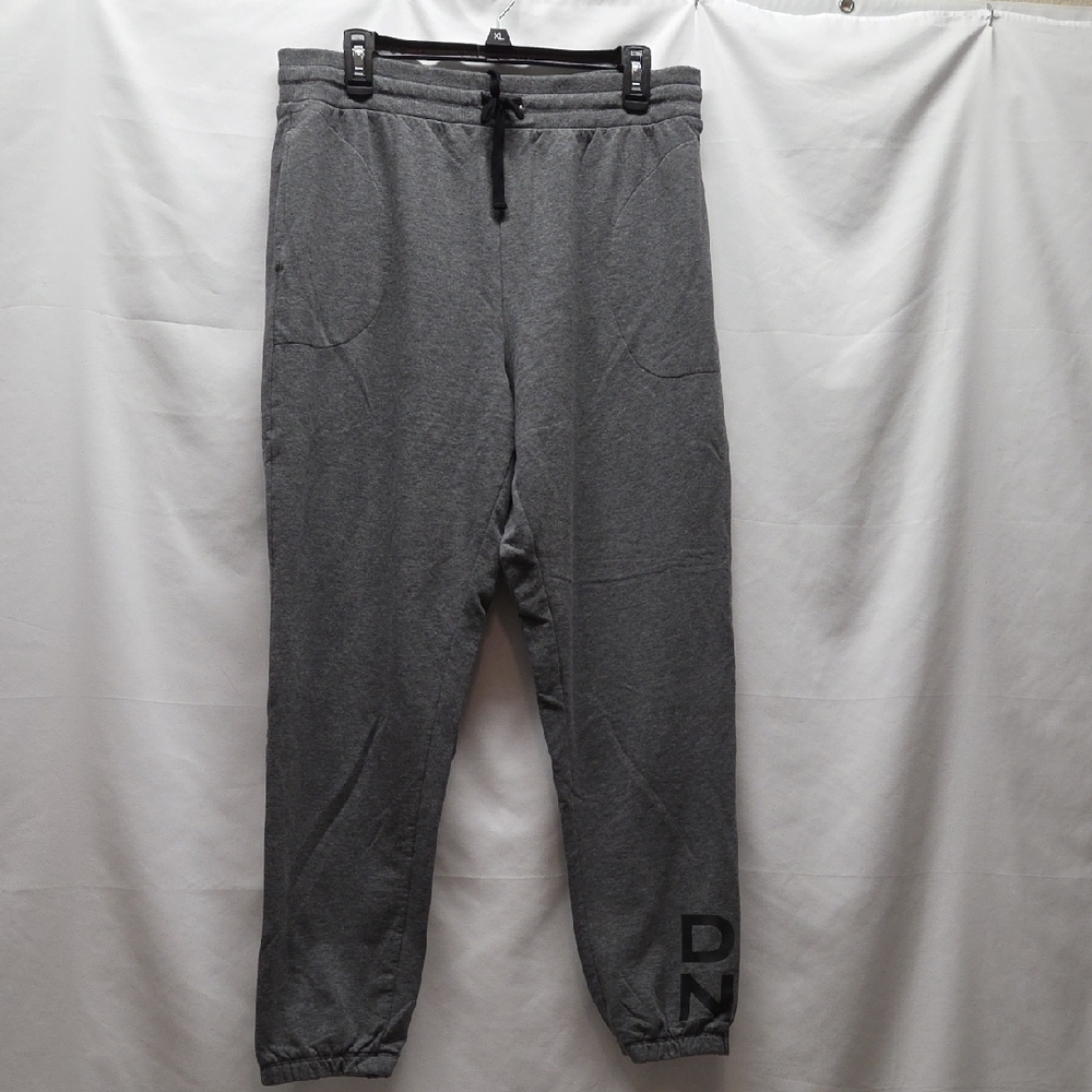Womens DKNY sweat Pants Gray With Black Writing And Draw String Size XL